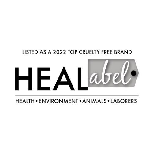 press logo award for 2022 top cruelty free brand from HEALabel on a white background