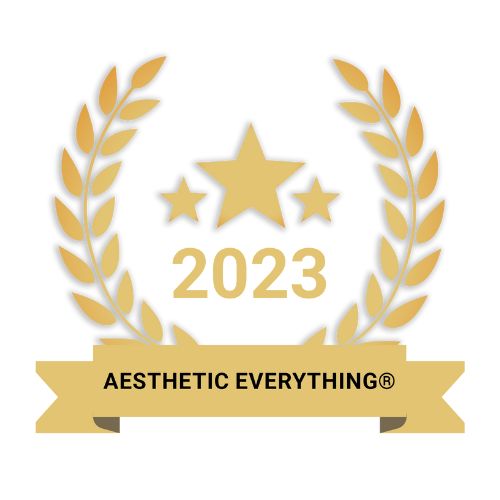 press logo for 2023 aesthestic everything award in gold on white background