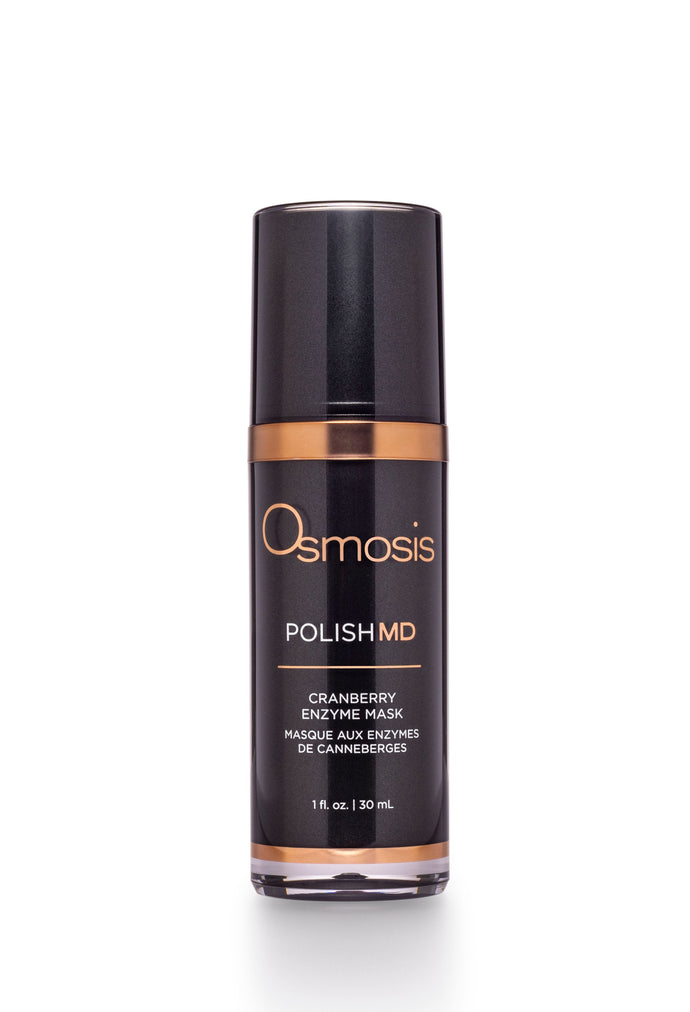Black bottle of md advanced polish cranberry enzyme by osmosis is displayed on a white background