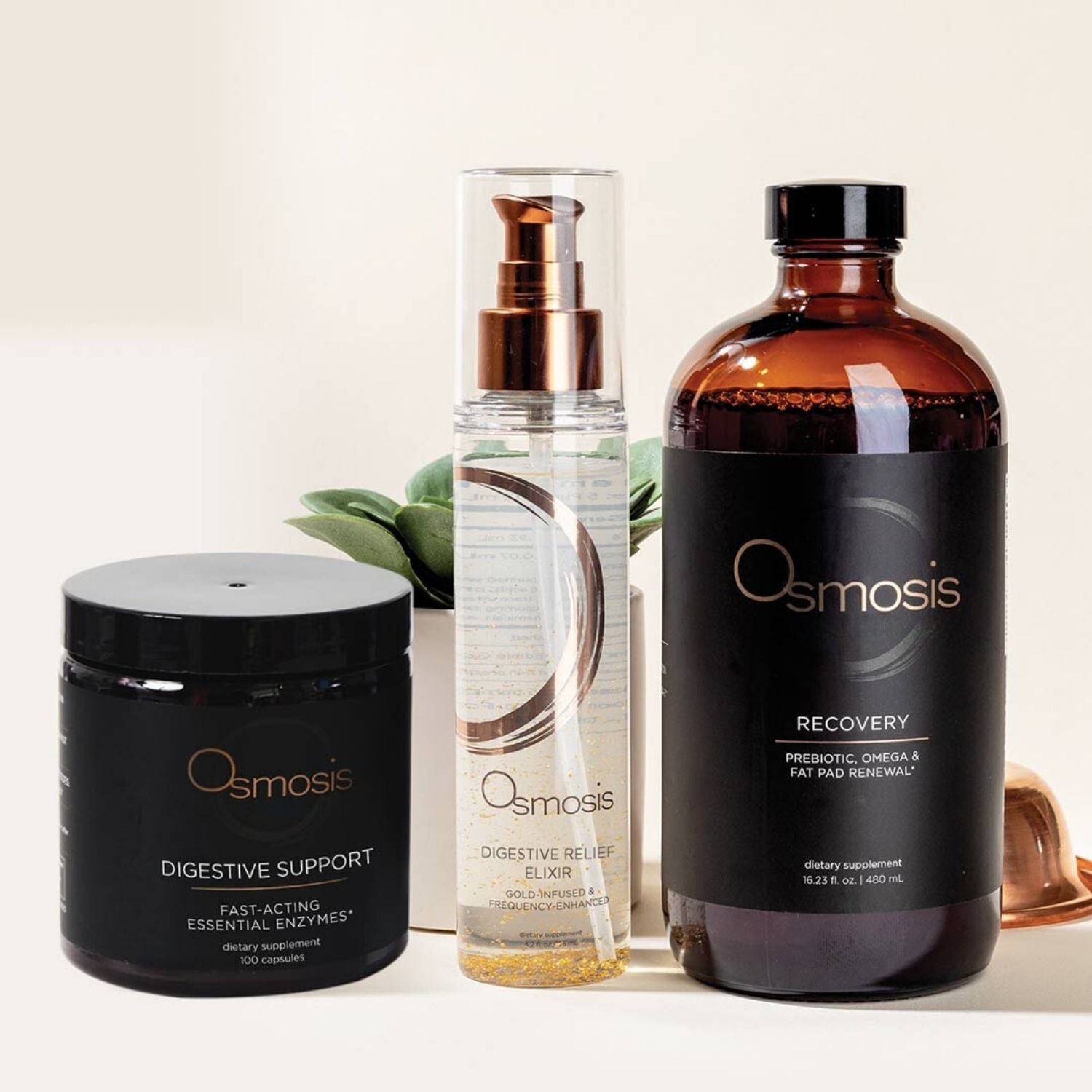 multiple products by osmosis beauty displayed together in a row