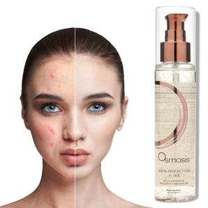 before and after of model who has used osmosis skin perfection elixir