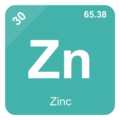 graphic for periodic table of element zinc 30 in blue and white