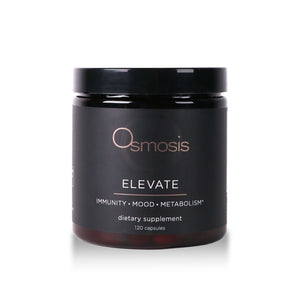 elevate supplement in black jar on white background