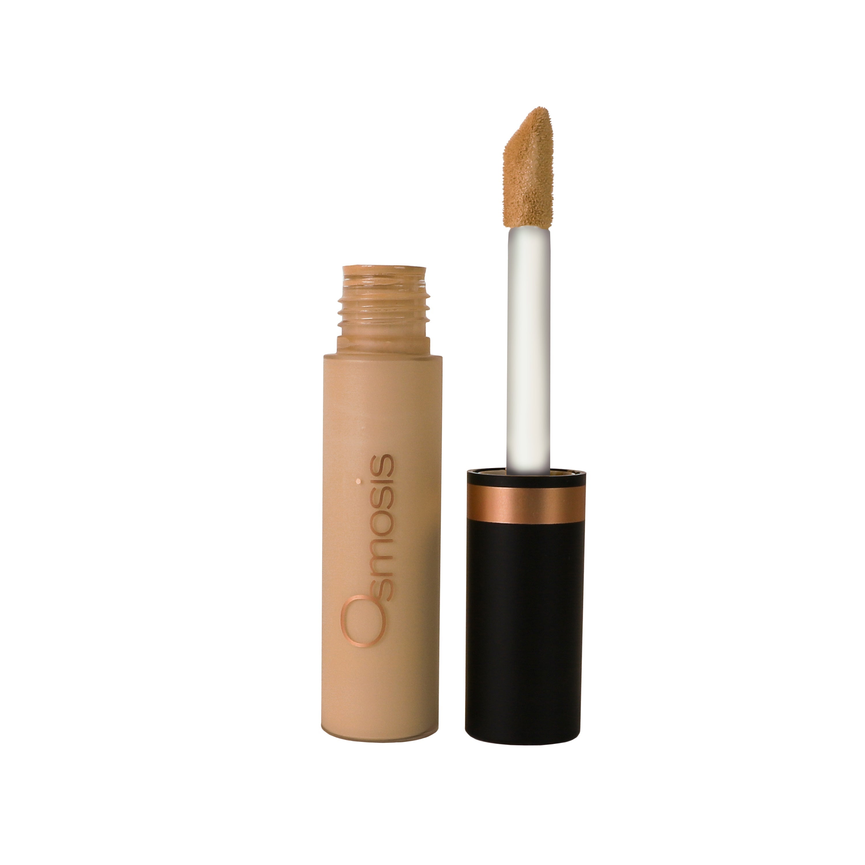 container standing up opened of buff flawless concealer on white background
