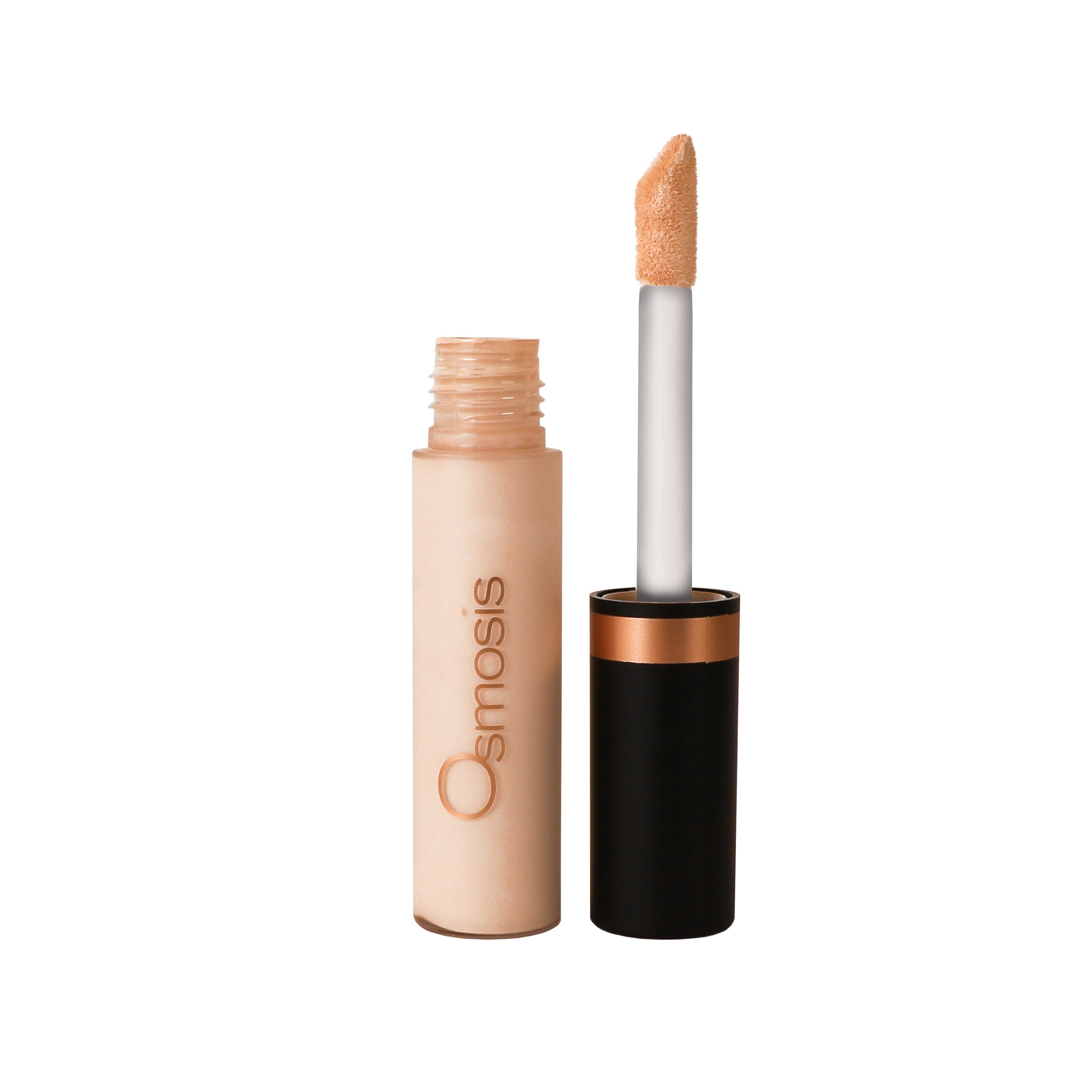 container standing up opened of porcelain flawless concealer on white background